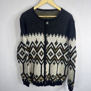 Vintage Bavarian‎ Geometric Knit Cardigan Sweater Men M Crest Buttons Icelandic